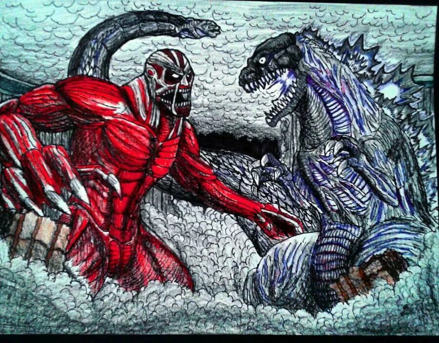 Годзилла против титана. Титан гидра Годзилла. Colossal Titan vs Godzilla.