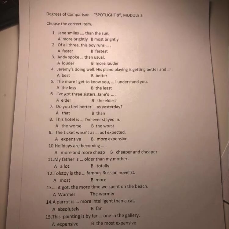 Спотлайт 9 тесты ответы. Spotlight 5 choose the correct item. Module 2 Spotlight 9 v-1 ответы. Spotlight 5 Module 9. Degrees of Comparison – “Spotlight 9”, Module 5 choose the correct item..