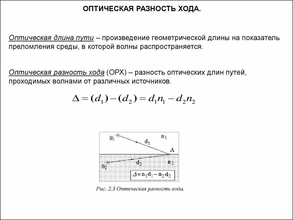 Оптическая длина пути и оптическая разность хода. Оптическая длина пути и оптическая разность хода лучей. Геометрическая и оптическая разность хода лучей. Геометрическая и оптическая разность хода волн. Разности хода световых лучей