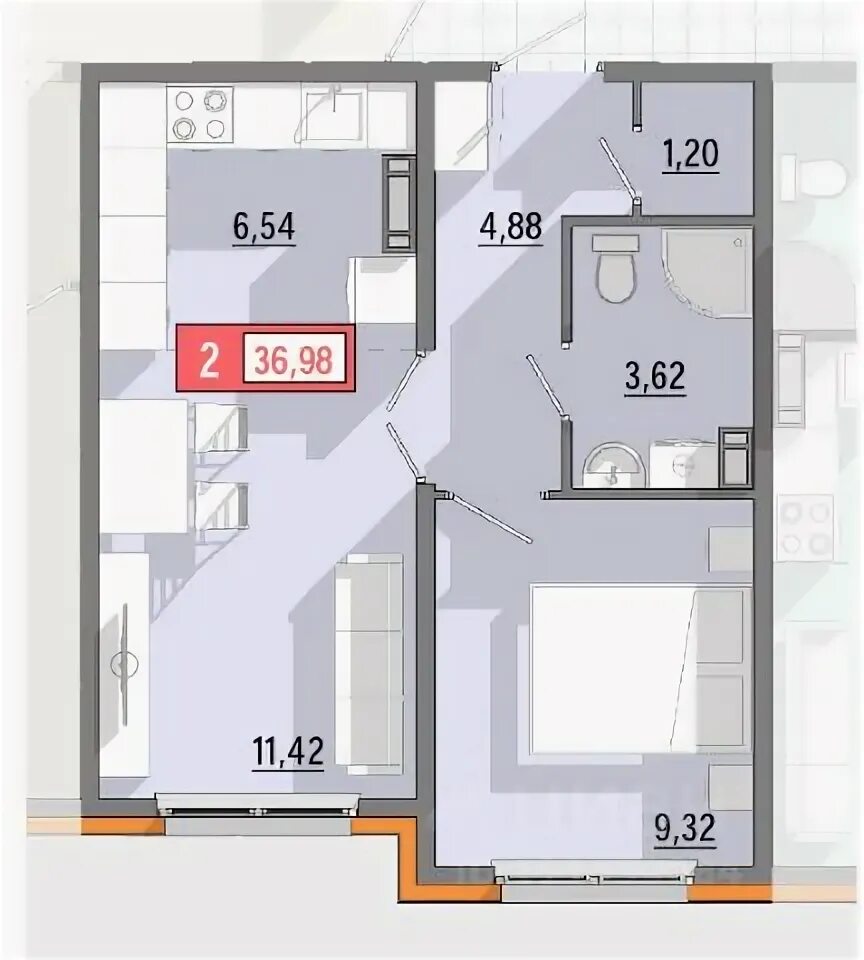 Купить 2-комнатную квартиру, 52.81 м² по адресу Ярославль, Шандорная улица, 14, 