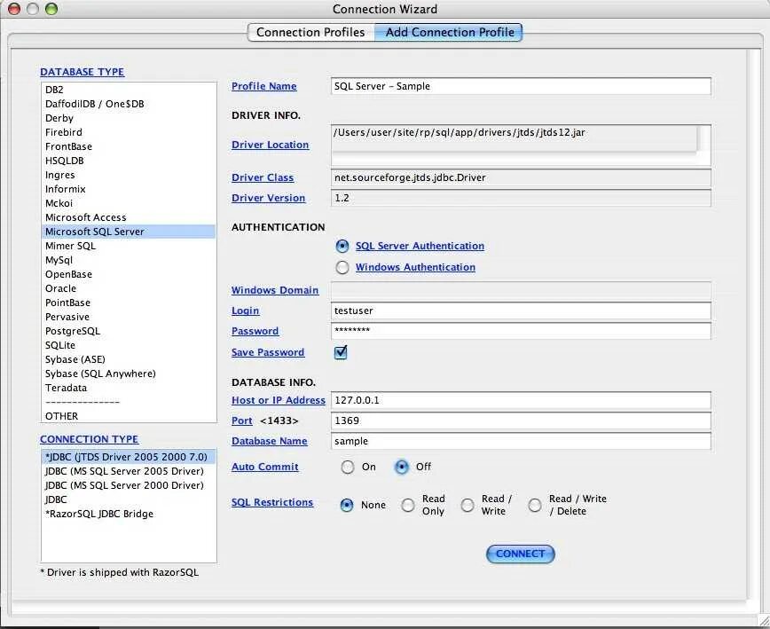 Jdbc connect. Razorsql. jdbc postgresql driver. sql anywhere. sybase sql anywhere.