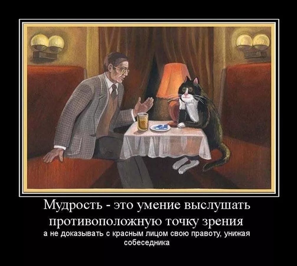 Какие точки зрения высказывались в руководстве. Точка зрения демотиваторы. Мудрость демотиватор. Советы демотиватор. Мудрость это умение выслушать.