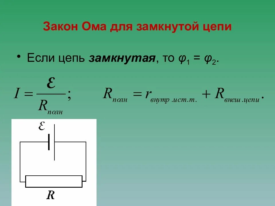 Чему равно напряжение замкнутой цепи. Закон Ома для замкнутой цепи формулировка. Закон Ома для замкнутой цепи формула. Сформулируйте закон Ома для замкнутой цепи. Запишите закон Ома для полной замкнутой цепи.