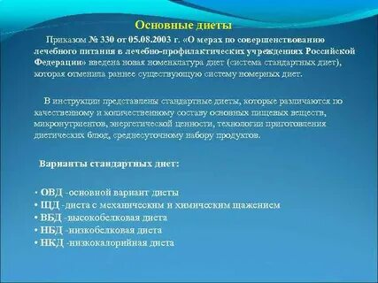 Приказ 330 по лечебному питанию