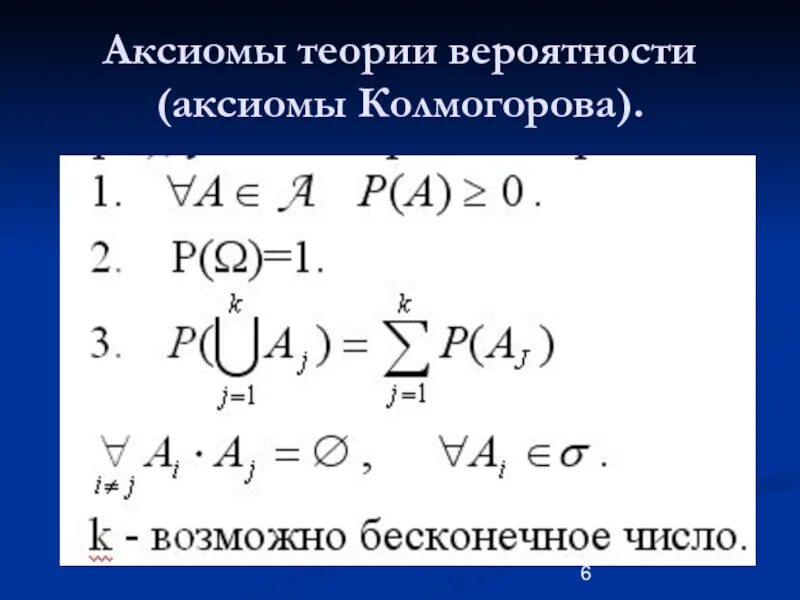 6 аксиом. 4 Аксиомы теории вероятностей. Вероятностное пространство. Аксиоматика Колмогорова.. Формула Колмогорова теория вероятности. Аксиома непрерывности теория вероятностей.