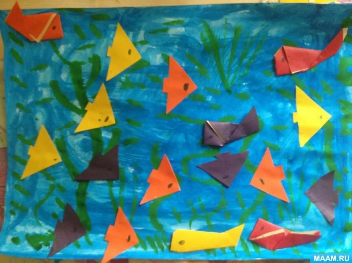 Оригами рыбка в старшей группе. Конструирование на тему морские обитатели. Аппликация морские обитатели. Аппликация море. Аппликация подводный мир.