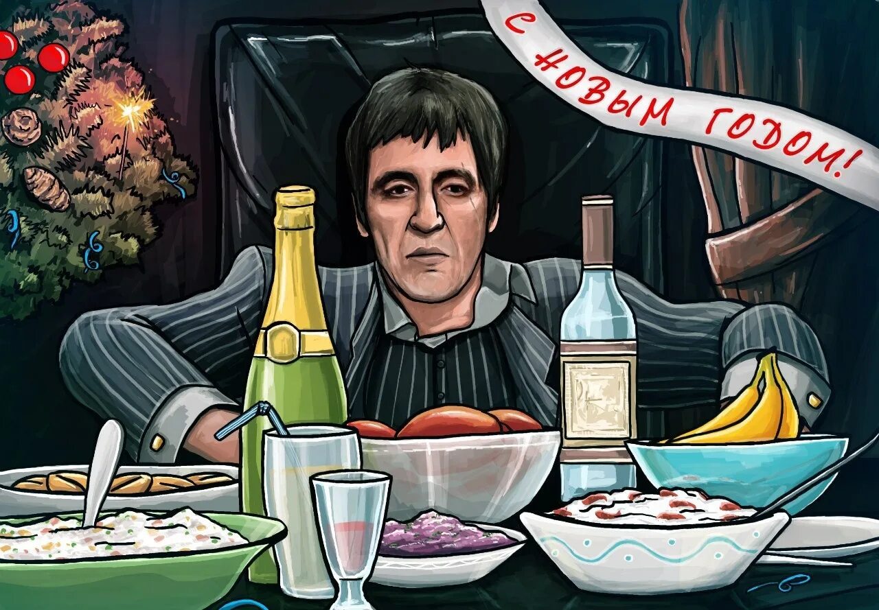 Лицо со шрамом мем. Тони монтана за столом. тони монтана мем. тони монтана с новым годом. нг лицо со шрамом.