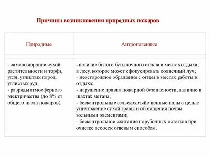 Причины возникновения природных пожаров антропогенные причины