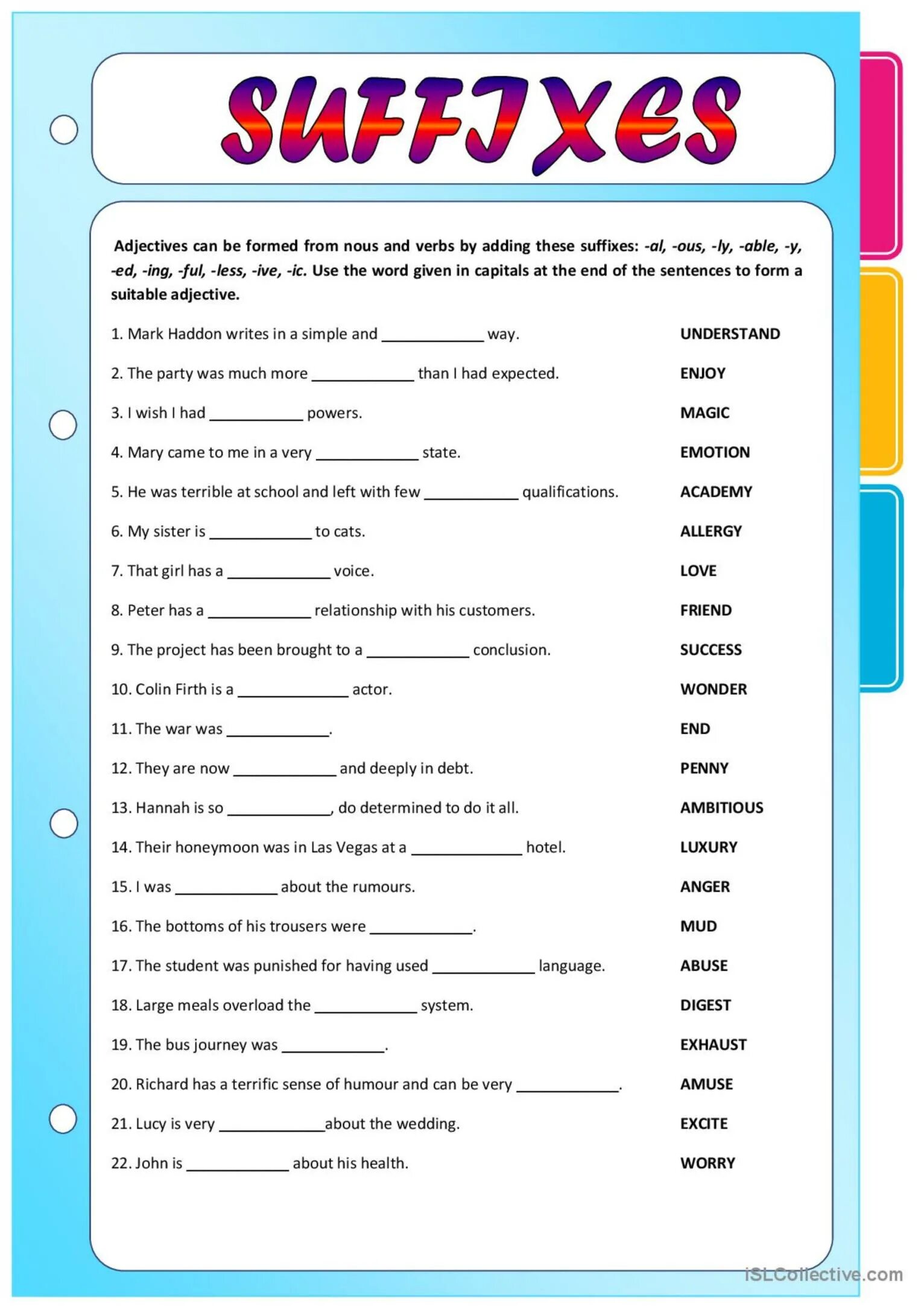 Enjoy adjective form. Forming adjectives exercises. adjective forming suffixes. suffix ful adjectives. noun forming suffixes.