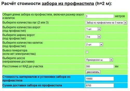 Расценки работы забору