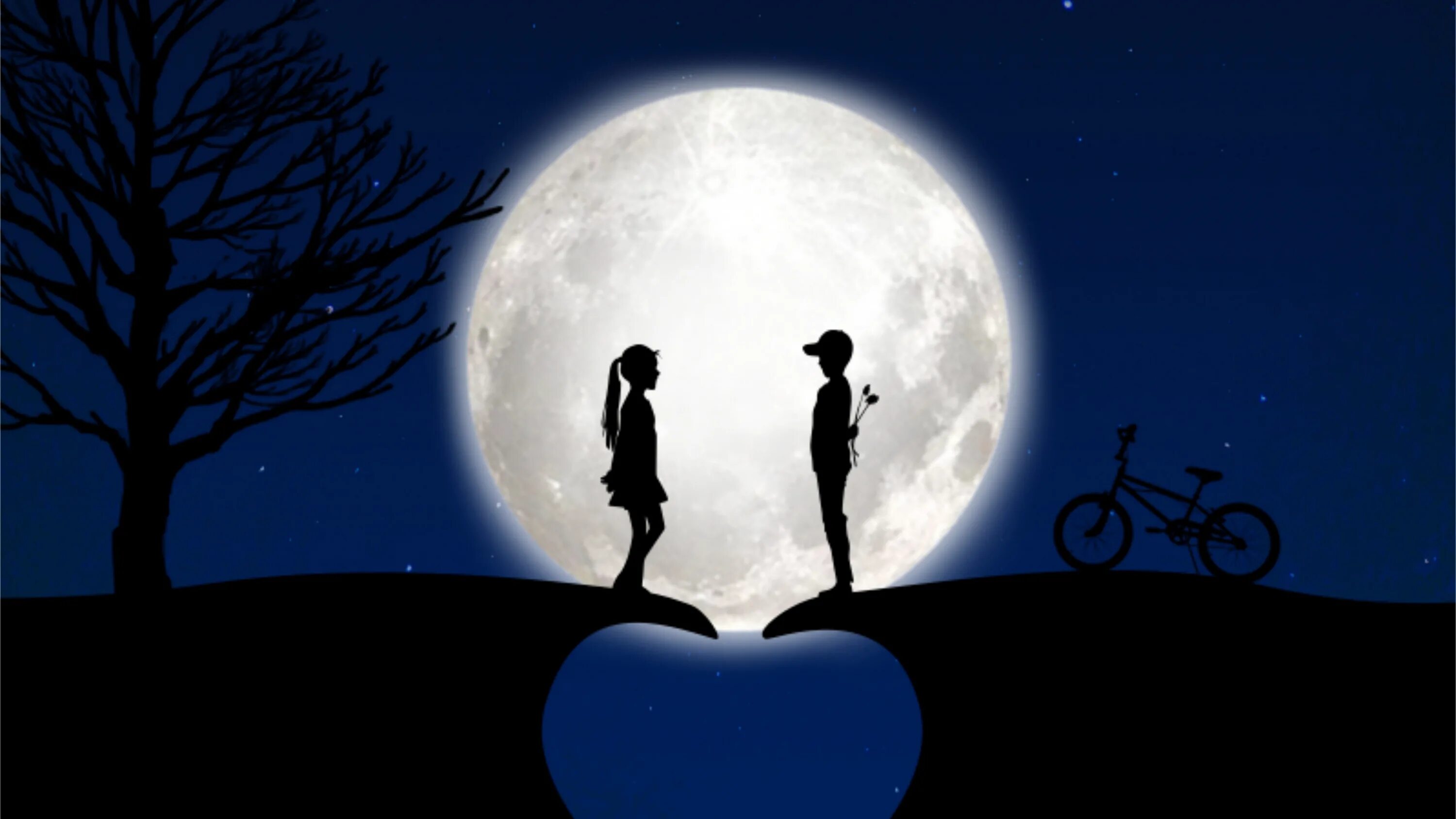 Пара на фоне Луны. Девушка на фоне Луны. Романтическая Луна.