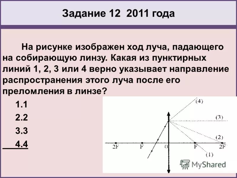 На рисунке изображен ход падающего луча