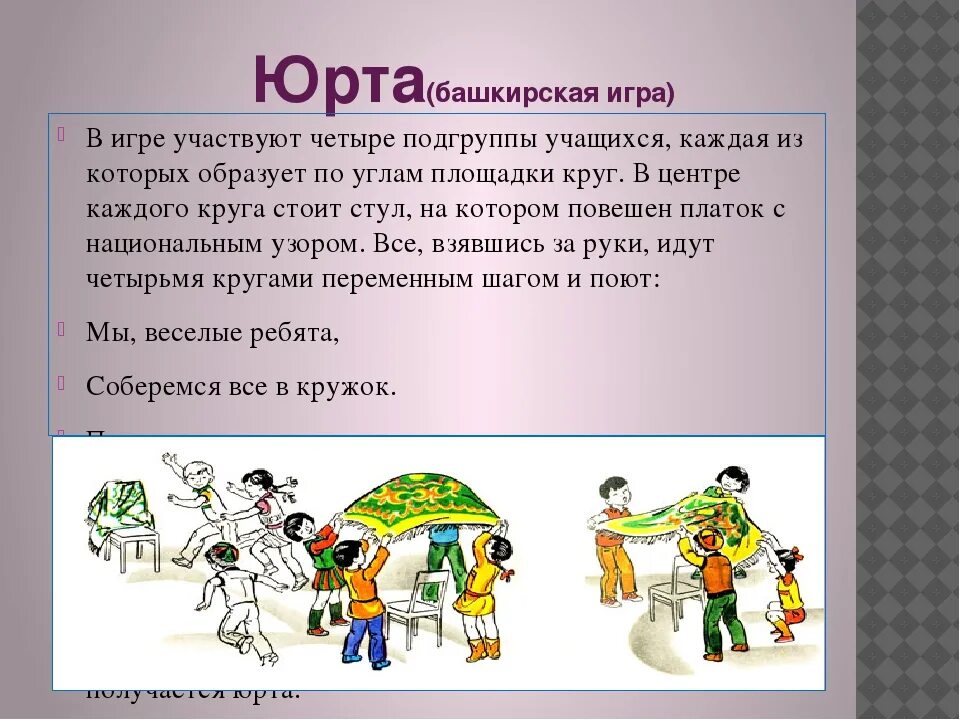 Башкирская игра юрта. Национальные подвижные игры народов России. Правила национальной игры