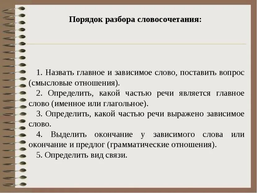 Выделить главное и назвать. Порядок разбора словосочетания. Частью речи является Зависимое слово. Главное и Зависимое слово вопросы. Порядок словосочетание.