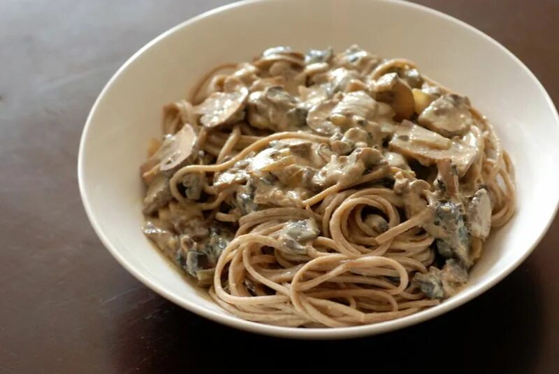 Spagetti Stroganoff. Паста с грибами в сливочном соусе. Макароны со свининой. Лапша с шампиньонами. Лапша в сливках