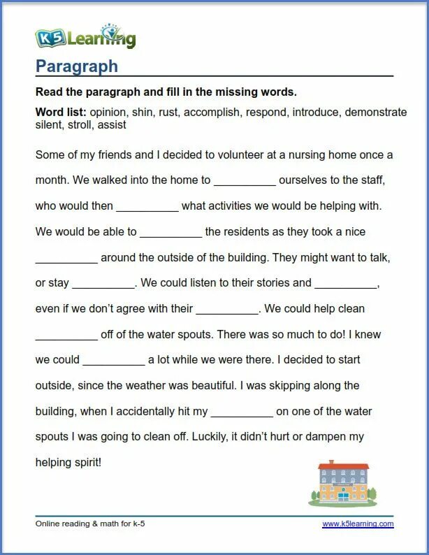 Complete the paragraph. Русская версия paragraph in word. fill in the missing words 4 класс. fill the missing words 4 класс. k5 learning worksheets.