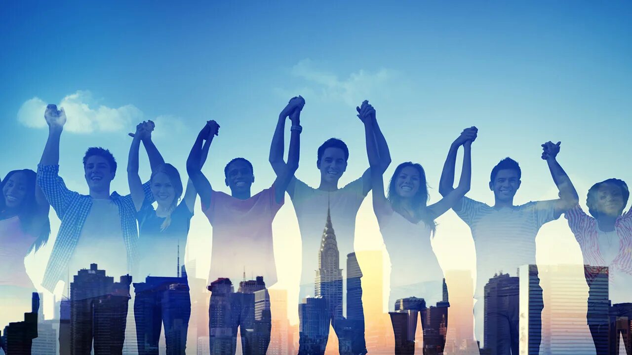 Мы один человек. Дружба руки. Люди вместе. Сплоченность коллектива. Мы один человек.