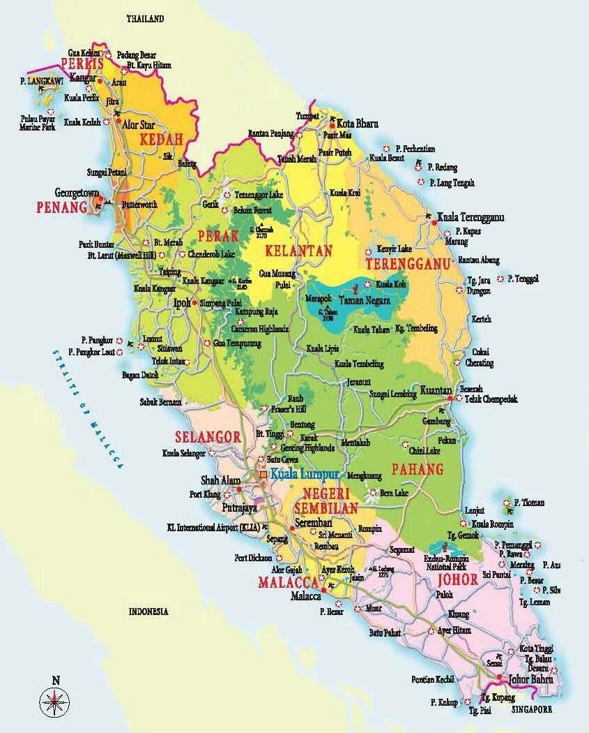 Штаты малайзии. Малайзия на карте. Джорджтаун Малайзия карта. Карта Малайзии с регионами.