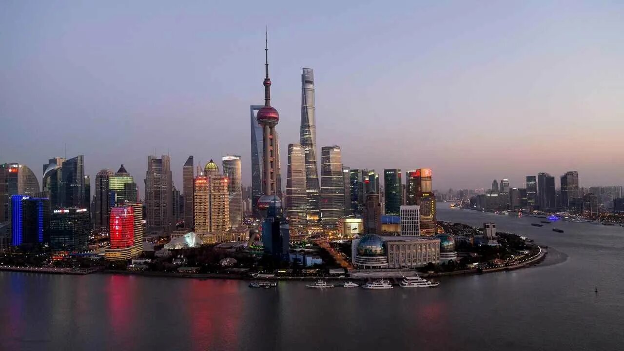 Картина на холсте 60x110 LinxOne "Шанхай Китай Shanghai China" интерьерная для д