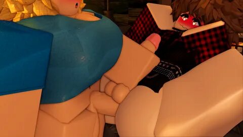 roblox, 3d, 1boy, 1futa, ass, balls, big ass, big breasts, blue shirt, blus...