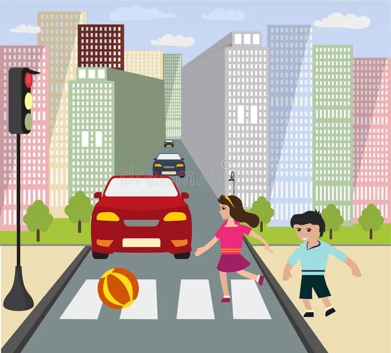 Дети играют в мяч на проезжей части. Ребенок на проезжей части с мячом. Дети играют возле дороги.