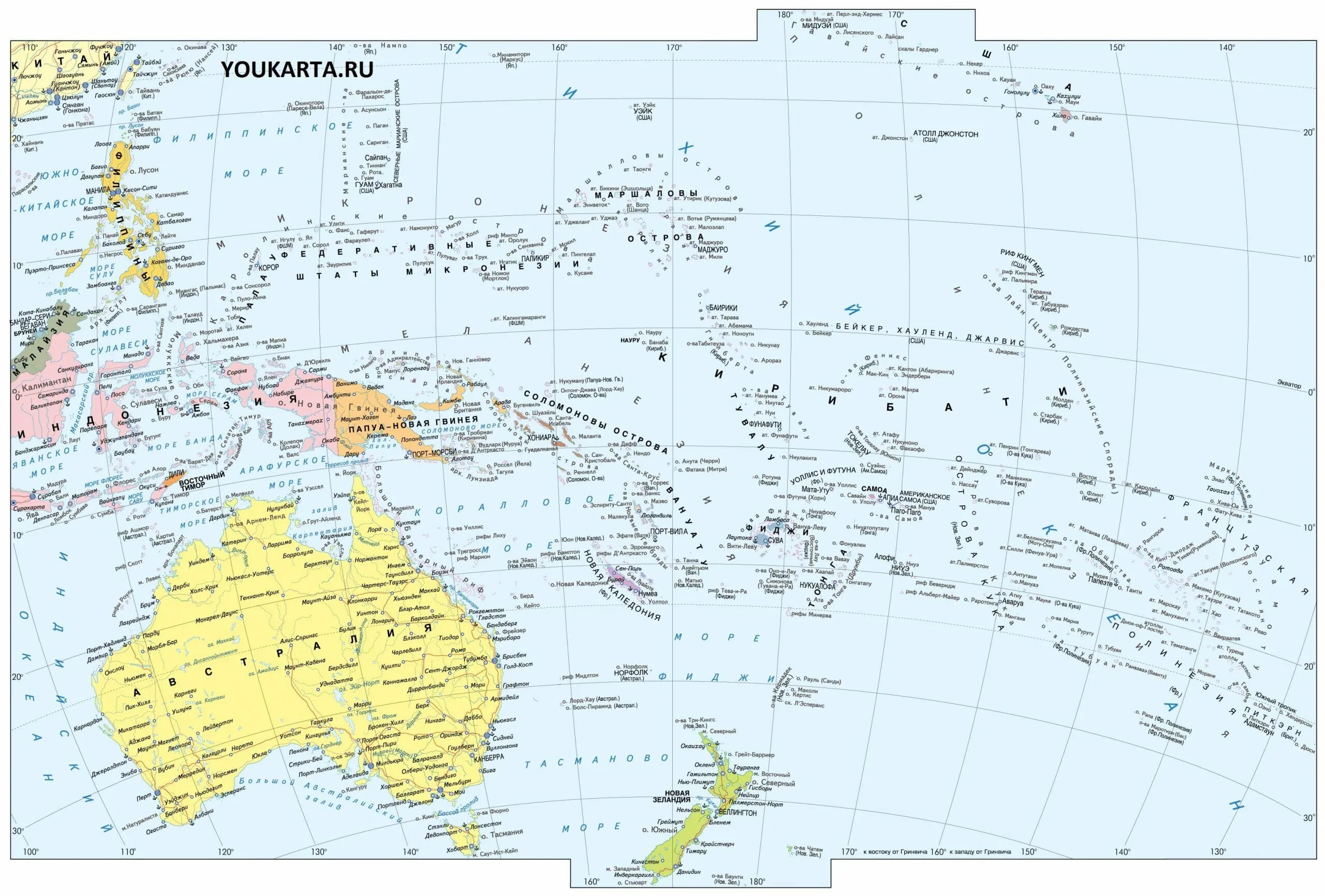 Политическая карта Океании. Политическая карта Океании со странами. Карта Австралии и Океании. Политическая карта Австралии и Океании.