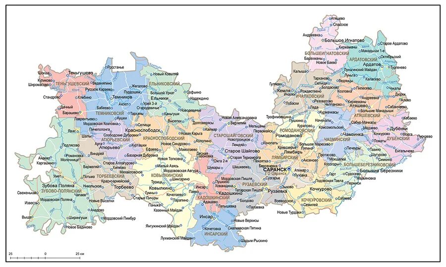 Какие районы входят в состав мордовии. Республика Мордовия на карте. Карта Мордовии с городами. Республика Мордовия политическая карта. Карта Мордовии с районами.
