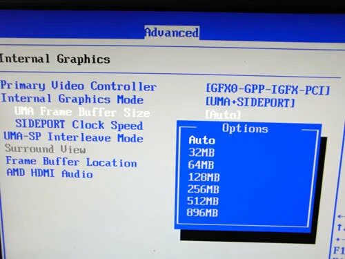 Переключиться на интегрированную видеокарту. Uma frame buffer size msi. криптис не видит интегрированную видеокарту.