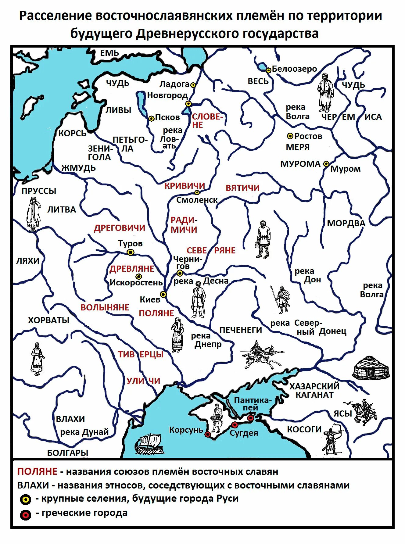 Расселение восточнославянских племенных союзов. Названия племенных центров восточных славян. Карта расселения восточнославянских племен. Центры славянских племен.