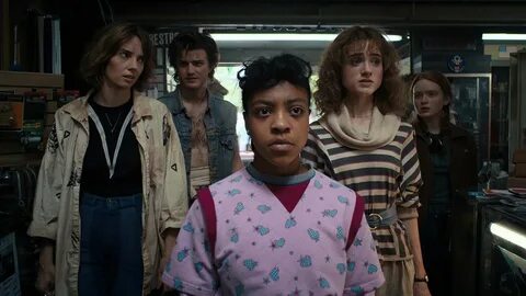 Joe Keery as Steve Harrington, Priah Ferguson as Erica Sinclair, Natalia Dy...