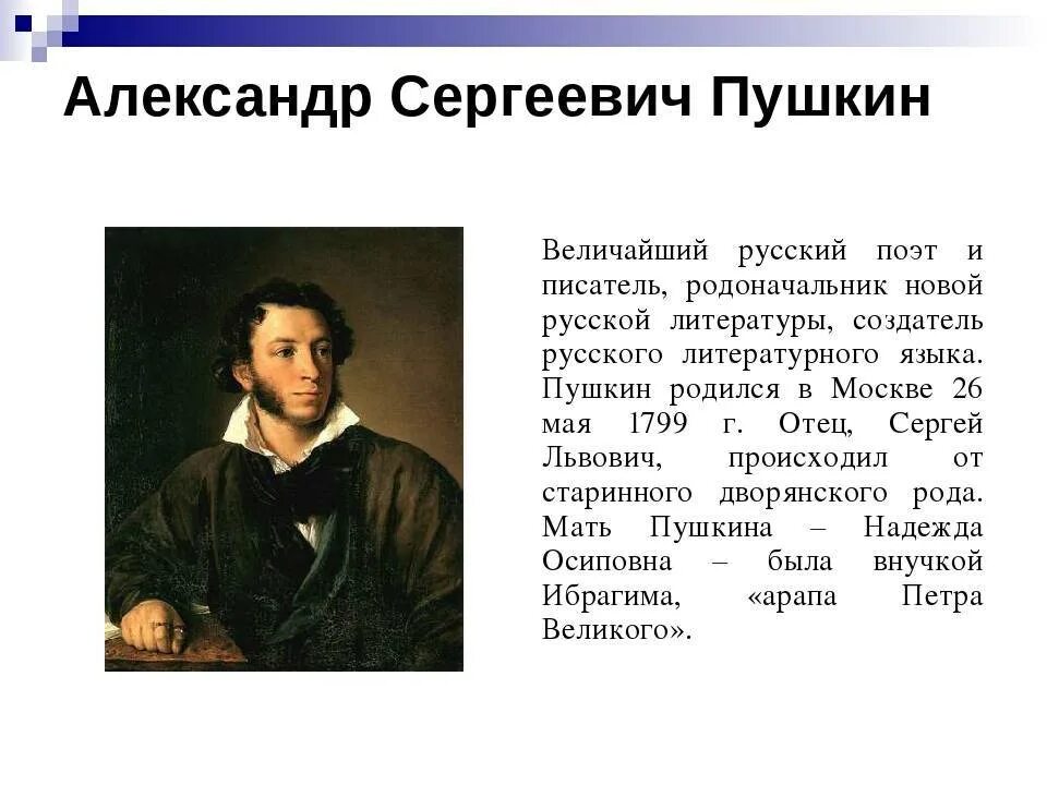 Сообщение о писателе 5 класс. Александре Сергеевиче Пушкине литературе для 4 класса.