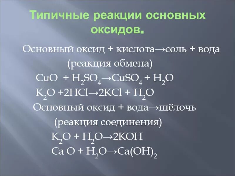 Основной оксид плюс кислота реакция