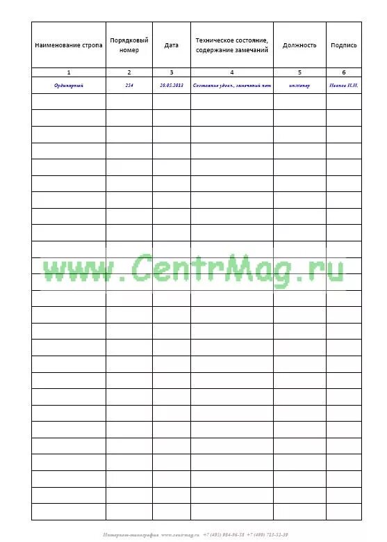 Журнал учета и осмотра грузозахватных. Журнал учета и осмотра грузозахватных