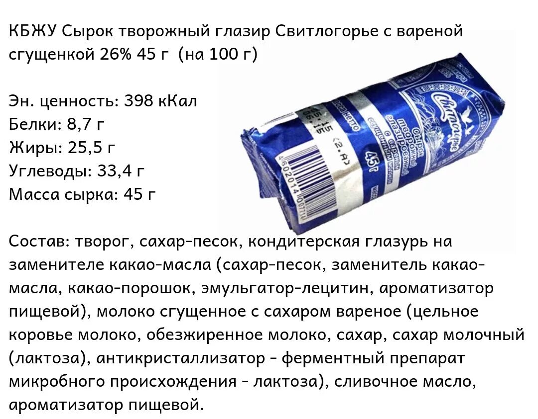 Характеристика сырков творожных