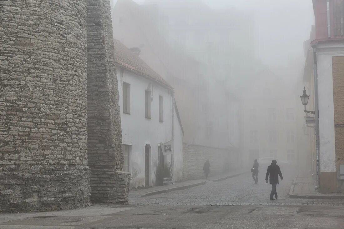 Город долгих дождей. Улица в тумане. Таллин в тумане. Улочки в тумане. Серый город в тумане улица.