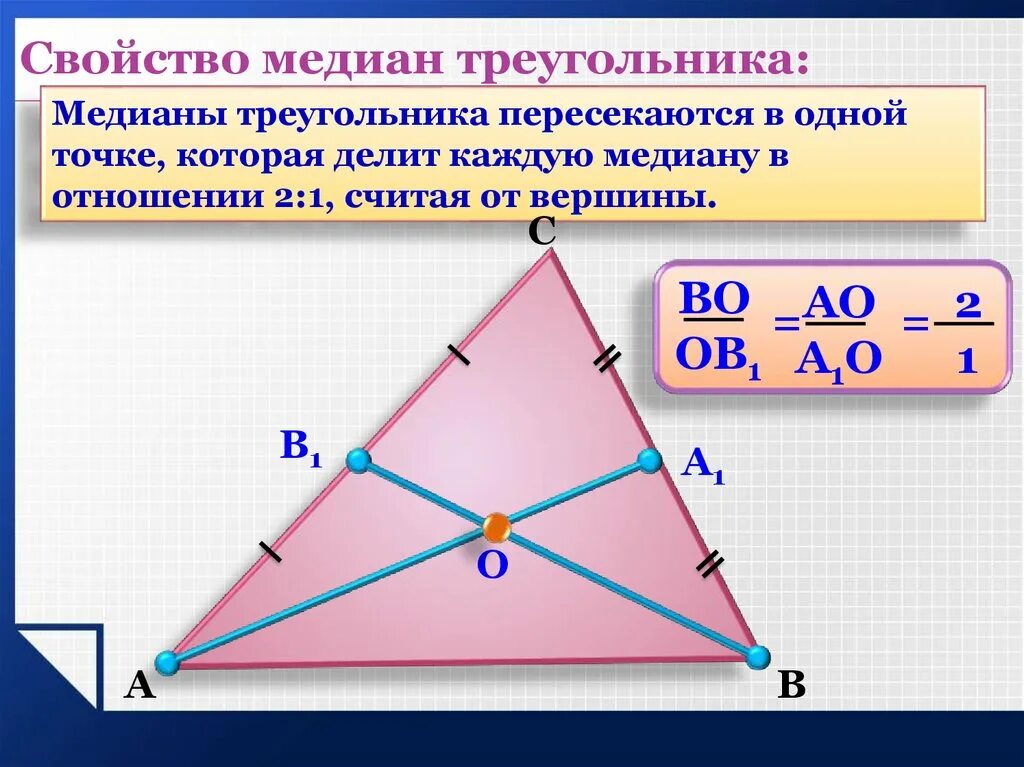 Свойство медиан треугольника 2 к 1. Свойства Медианы треугольника. Медиана в равнобедренном треугольнике. Свойства чевианы в треугольнике. Любая биссектриса треугольника делит его пополам