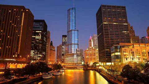 1080P. chicago. chicago river. skyscraper. skyline. united states. river. d...
