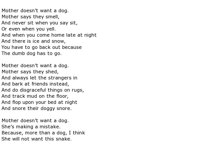 She doesn t my mother. Mother doesn&#039;t want a dog. poem judith.