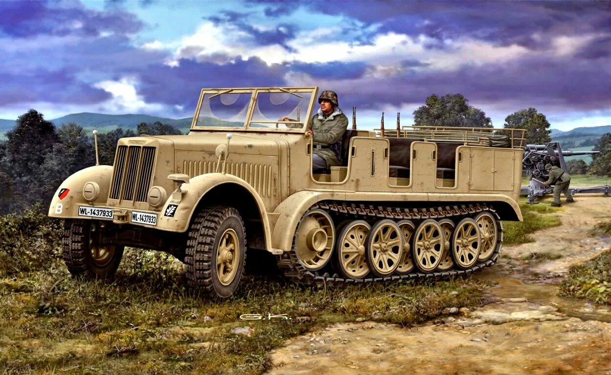 SD KFZ 7. Немецкий полугусеничный тягач SD KFZ. Тягач SD KFZ 7. Полугусеничный тягач SD KFZ 7. Модели второй мировой войны