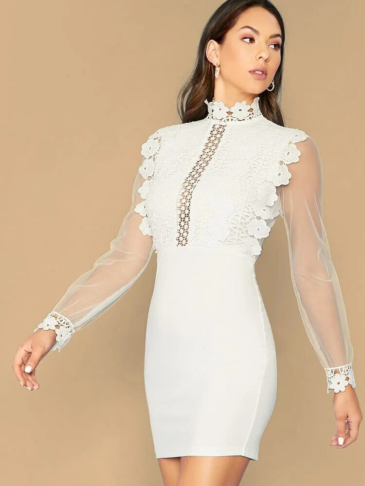 белое платье с воротником стойкой. платье-рубашка prettylittlething. белое трикотажное платье с длинным рукавом. белое платье рубашка. белое платье без рукавов.