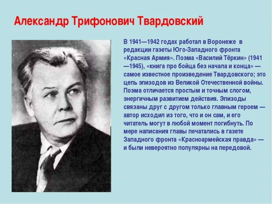 Твардовский. Твардовский 1941. Назовите поэму твардовского