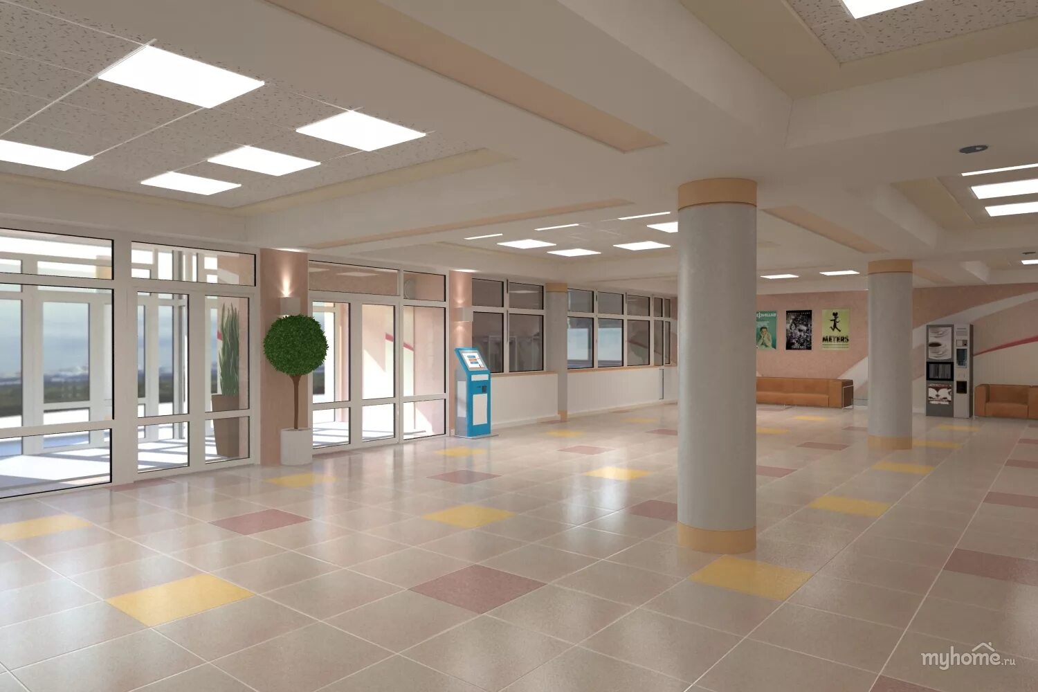 Фойе 1 гимназии челябинск. Украшение коридора в детском саду. Интерьер рекреации школы. Современная школа интерьер. Коридоры школы современные.