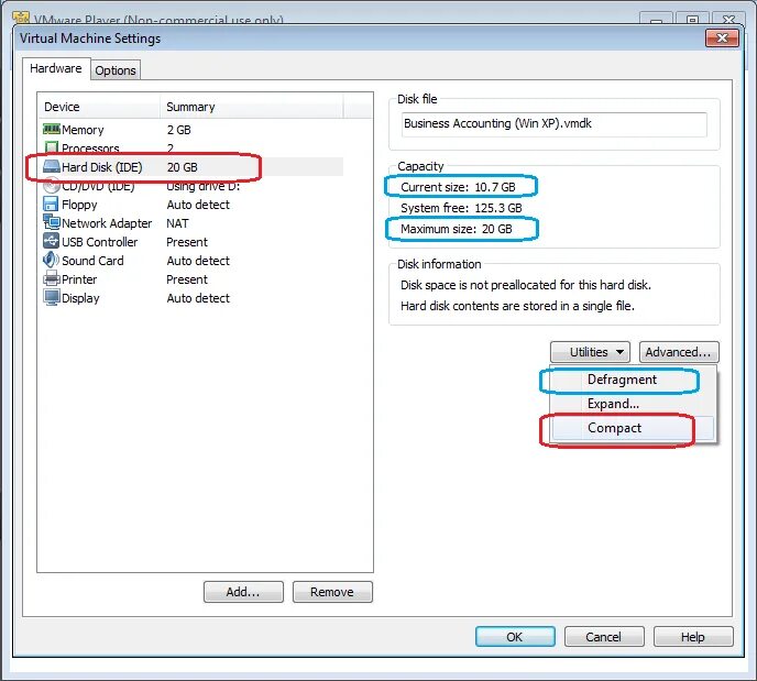 Virtual machine user. Detailing Machine settings..