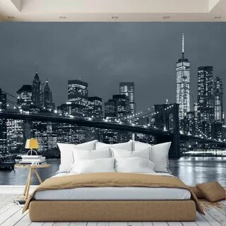 3D Фотообои Бруклин Ночной город Нью Йорк обои на стену для зала черно белые