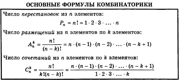 Комбинаторика теория вероятности формулы теория. Формулы комбинаторики в теории вероятностей. Комбинаторные формулы в теории вероятности. Элементы теории вероятности 9 класс формулы.