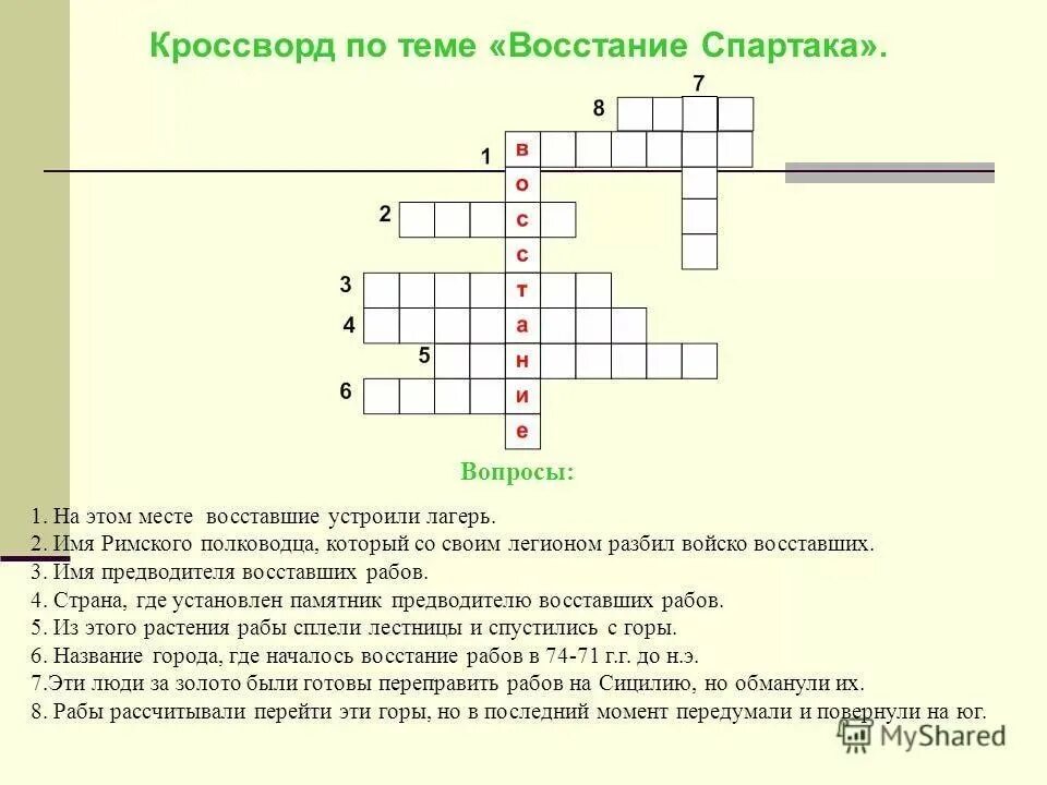 Кроссворд по истории 5 класс древний рим. Кроссворд по теме восстание Спартака. Кроссворд по истории 5 класс древний Рим восстание Спартака. Кроссворд на тему восстание Спартака 5 класс.