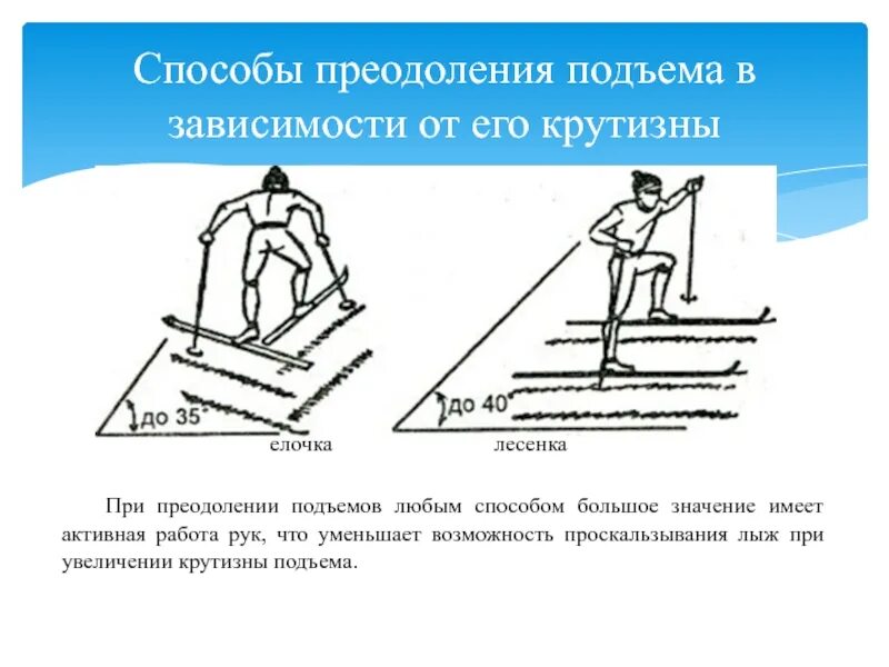 Крутизна подъема детской зимней горки может характеризоваться. Техника подъема елочкой и полуелочкой. Техника преодоления подъемов «полуелочкой». Подъемы елочкой полуелочкой лесенкой. Техника подъема на лыжах в гору елочкой.