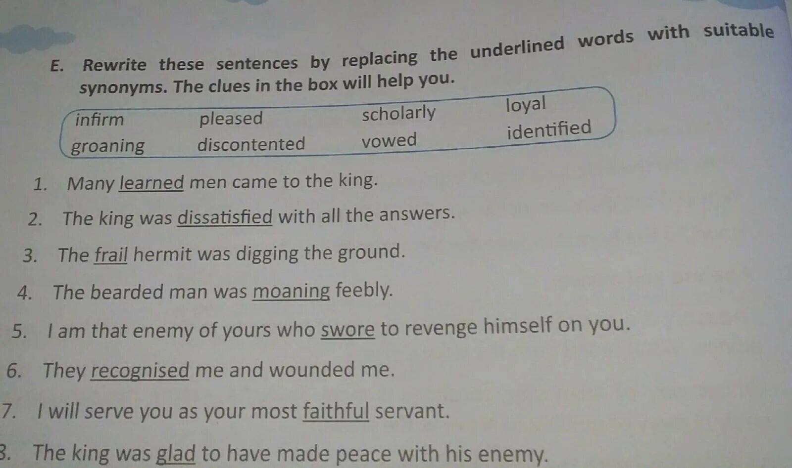Read again and match the underlined. Replacing sentences. underline the words according to the environment. underline the odd word. put questions to the underlined words.