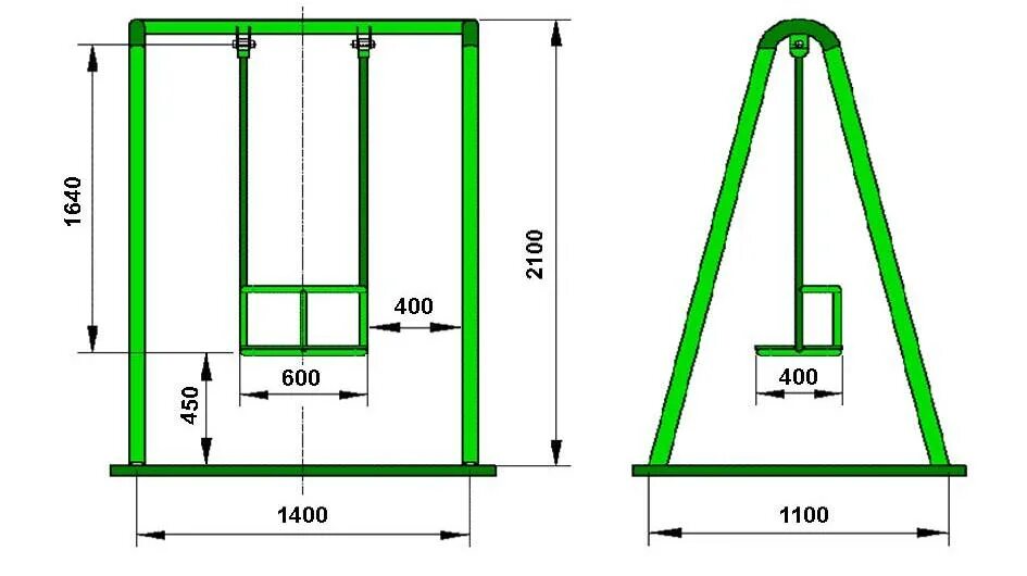 Размеры качели для дачи из металла