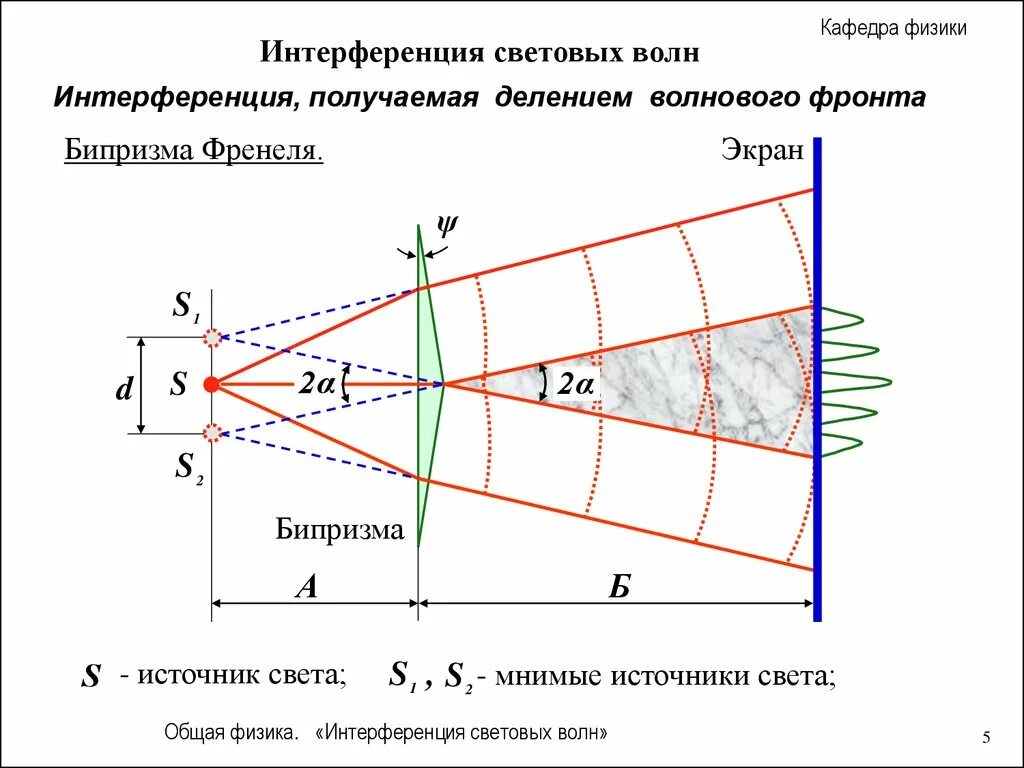 Бипризма Френеля оптическая схема. Бипризма Френеля интерференционная картина. Интерференционная схема бипризмы Френеля.. Мнимые источники света в бипризме Френеля.